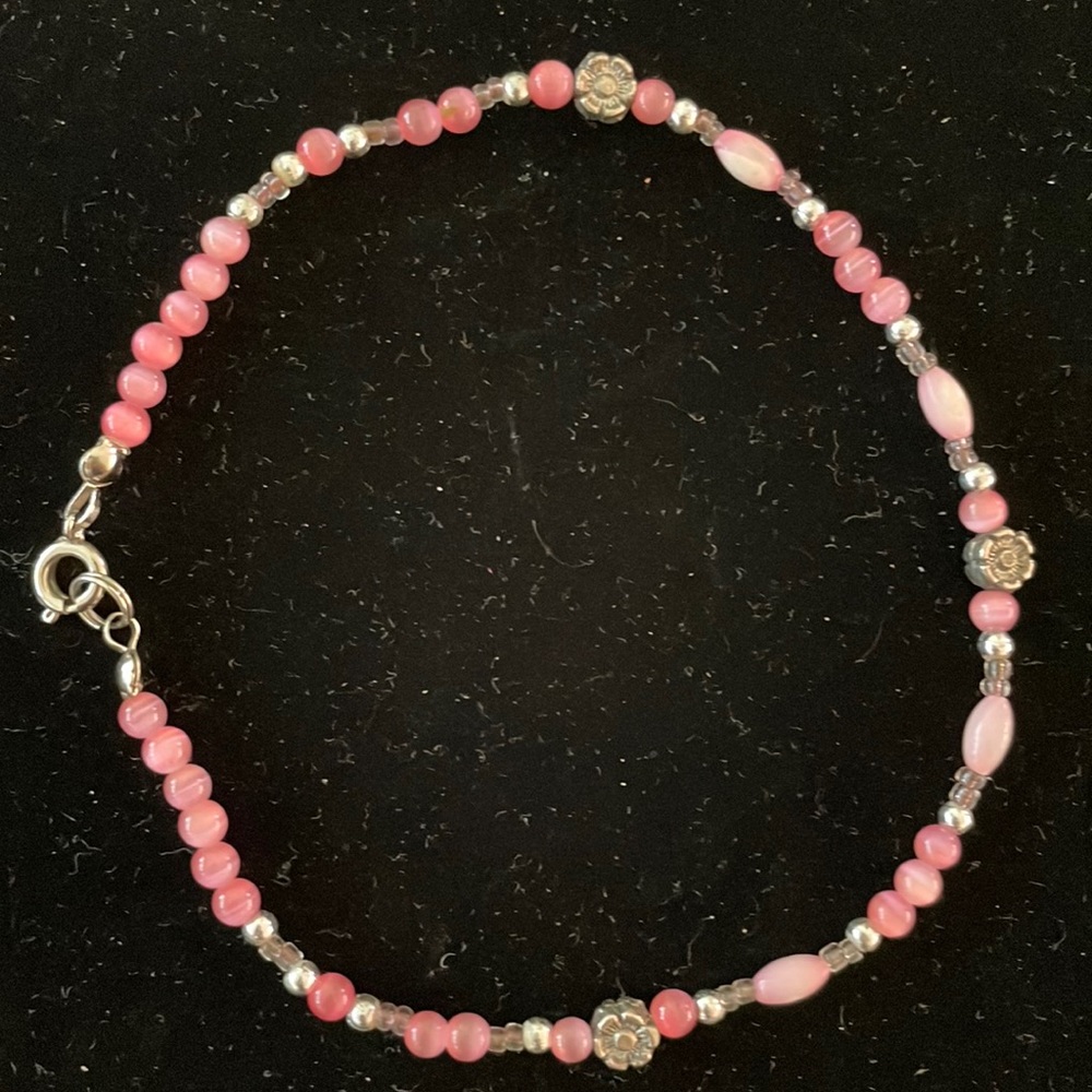 Pink glass bead ankle Bracelet 10” long